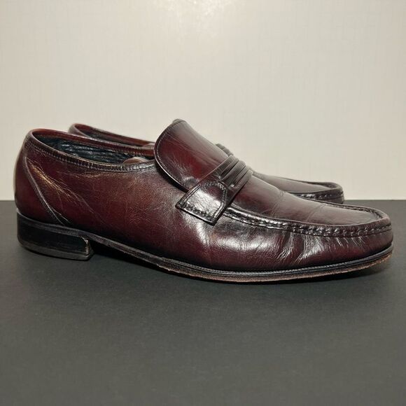 Mens FLORSHEIM Como Cognac Brown Leather Slip On Loafers / Size 10 Medium - Picture 1 of 9